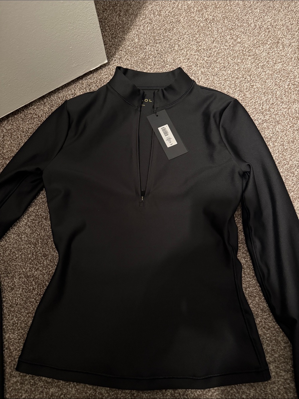 Aritzia Black Long Sleeve Mock Neck Top with Half Zip